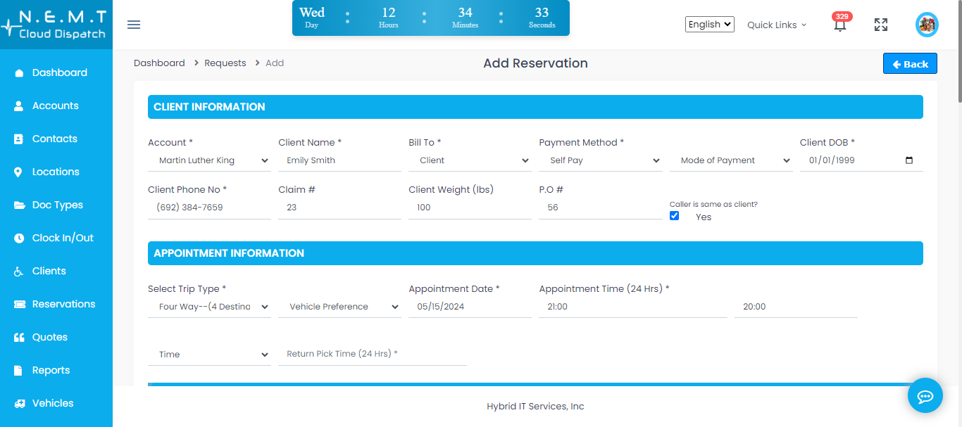 screenshot of NEMT Cloud Dispatching
